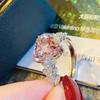 Cold Wind Tide Pink Diamond Ring Female Niche Design High Carbon Diamond Crushed Ice Cut Pink Index Finger Ring