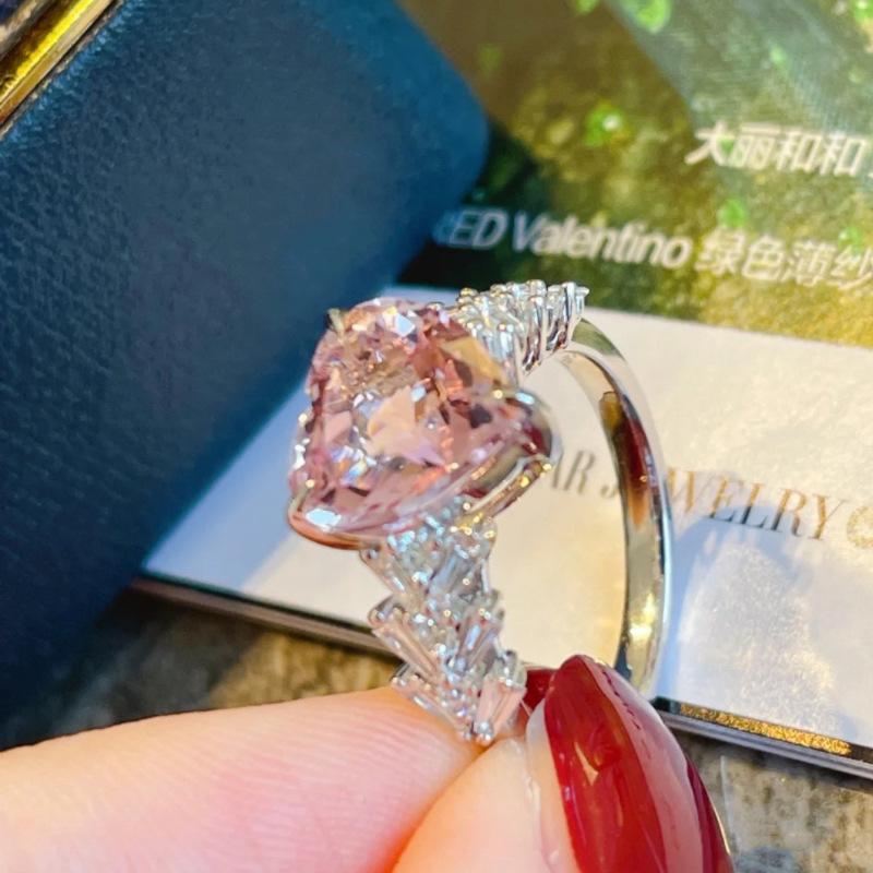 Cold Wind Tide Pink Diamond Ring Female Niche Design High Carbon Diamond Crushed Ice Cut Pink Index Finger Ring