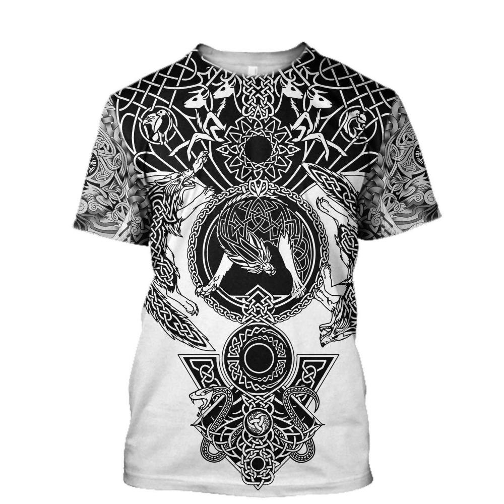 Summer Round Neck 3D Viking Symbol Pattern Print Top Fashionable Casual Short Sleeved Men's T-shirts