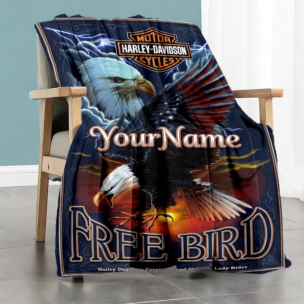 Harley-davidson Motorcycles Personalized Text Blanket Multi-purpose Personalized Blanket Comfortable for Livingroom Chair Bed Sofa for All Occasions