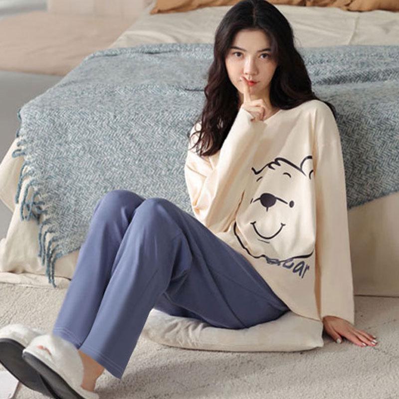Korean-Style High-End Cotton Women s Pajama Set - Long Sleeve, Loose Fit for Spring and Autumn M