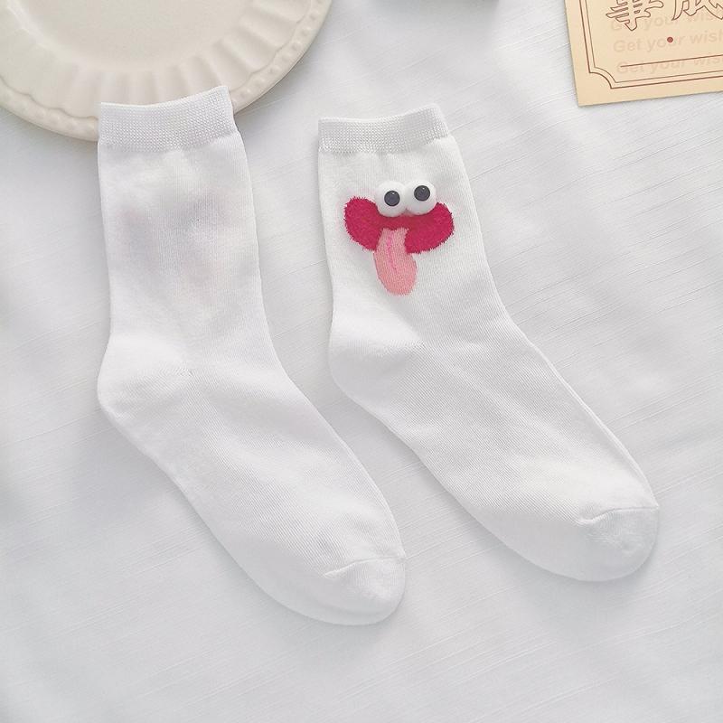 

Носки для девочек с милыми мультяшными забавными носками, яркие цвета, большие глаза, носки для дома, противоскользящие носки средней длины для девочек, весна-осень one size белый