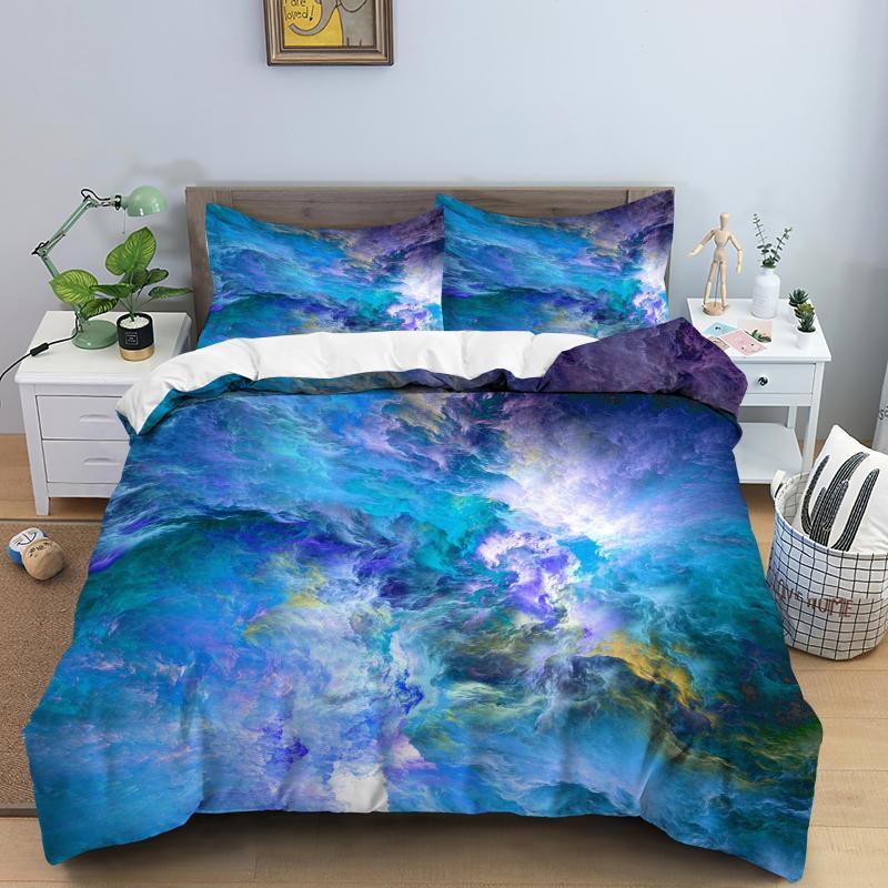 Colorful Cloud Duvet Cover Polyester Orange Yellow Purple Sky Quilt Soft Bedding Set For Teens Girls Abstract Theme