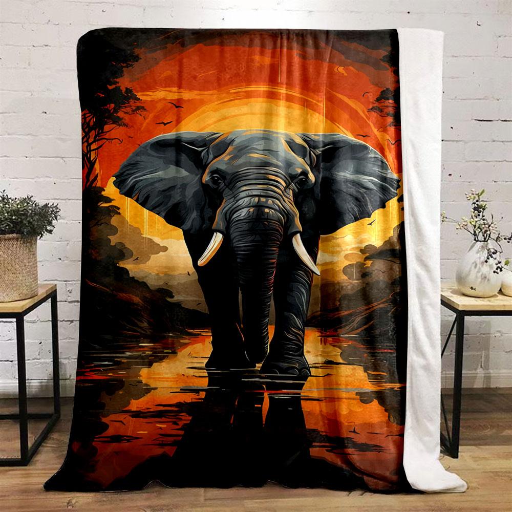 Elephant Sunset River Bedroom Blanket for Livingroom Couch Lunch Break Soft Throw for Friend's Festival Gift