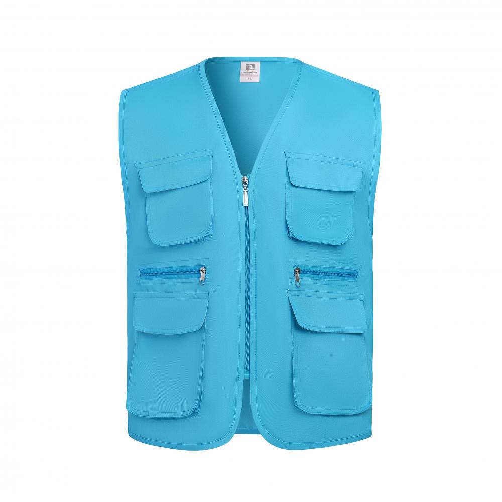Customized Logo Polyester Fabric Vest Breathable Outdoor Casual Fishing Work Volunteer Safety Utility Multi Pocket OutWear OEM