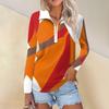 Camisa feminina casual com estampa de zíper e decote em V, manga comprida, primavera e moda