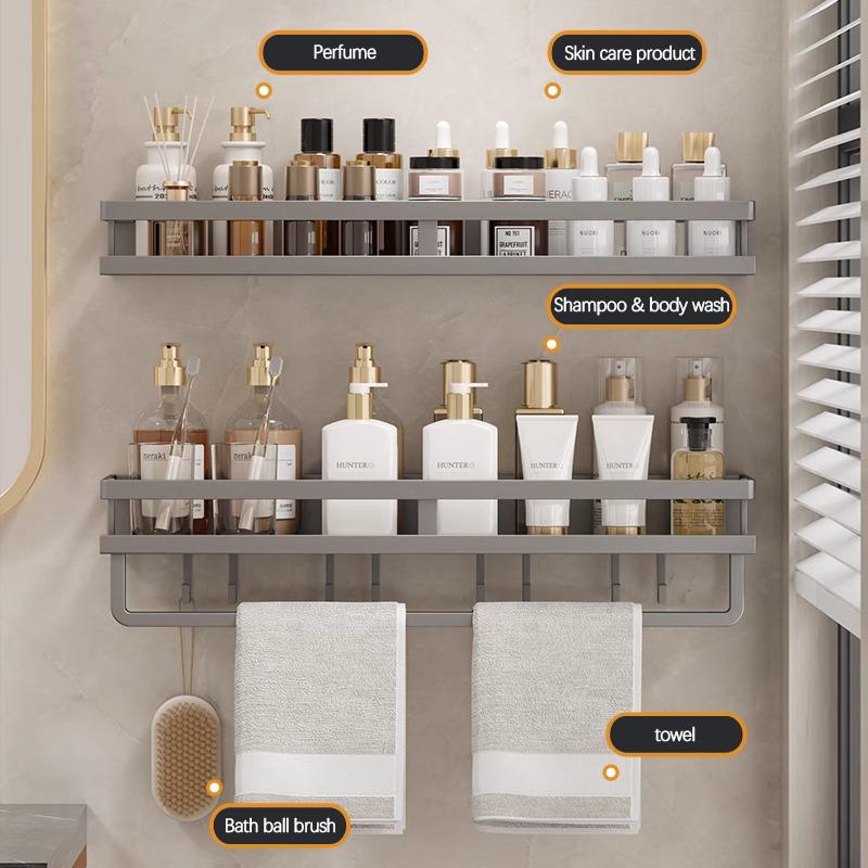 Bathroom Storage Rack Non Perforated Wall Mounted Towel Rack Bathroom Washbasin Cosmetics Storage Rack Wrought Iron Material