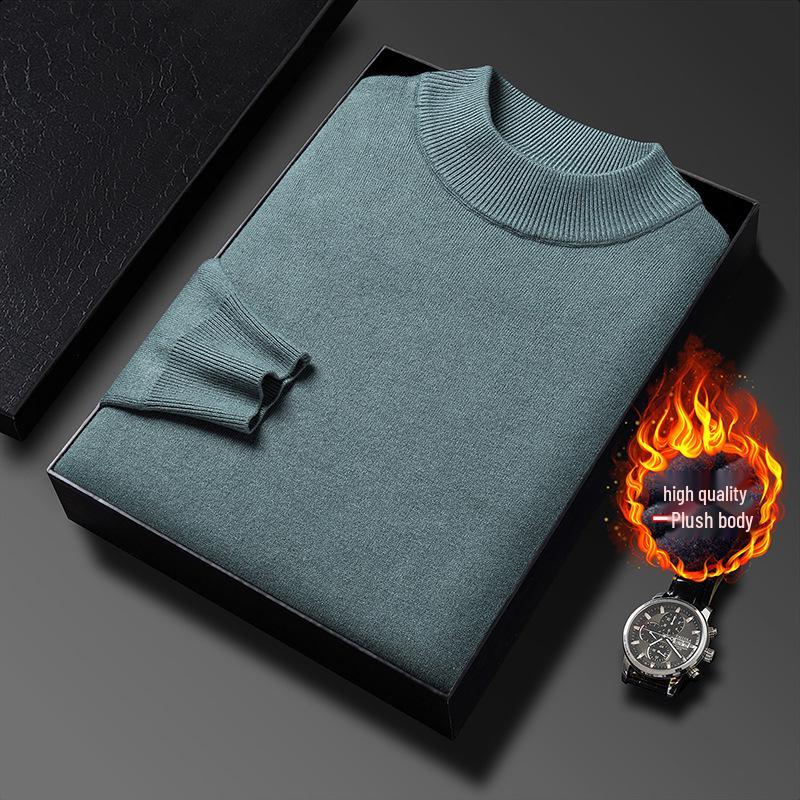 Men s High-End Winter Velvet Long-Sleeve Half-High Collar Warm Base Layer Knit Pullover Medium