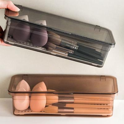 Transparent Dustproof Makeup Brush Holder with Cover Stationery Container Storage Box Desktop Organizer Cosmetics Dustproof Box