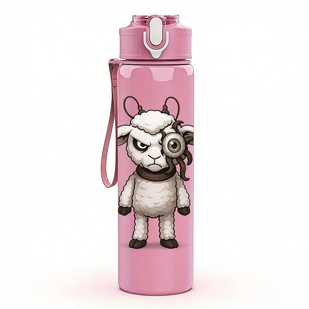 1PC Cartoon Cow Farm Animal Print 750ml Color Plastic Sports Water Bottle Leakproof Flip Straw Lid Suitable for Sports Office Home Use