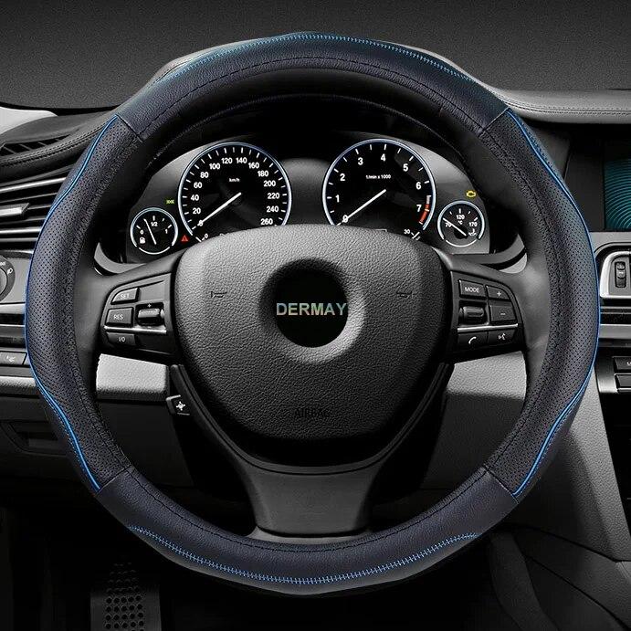 

Перфорированный чехол на руль DERMAY из натуральной кожи для BMW Ford focus Skoda Honda Kia Nissan и т. д.. Высочайшее качество, 4 цвета синий
