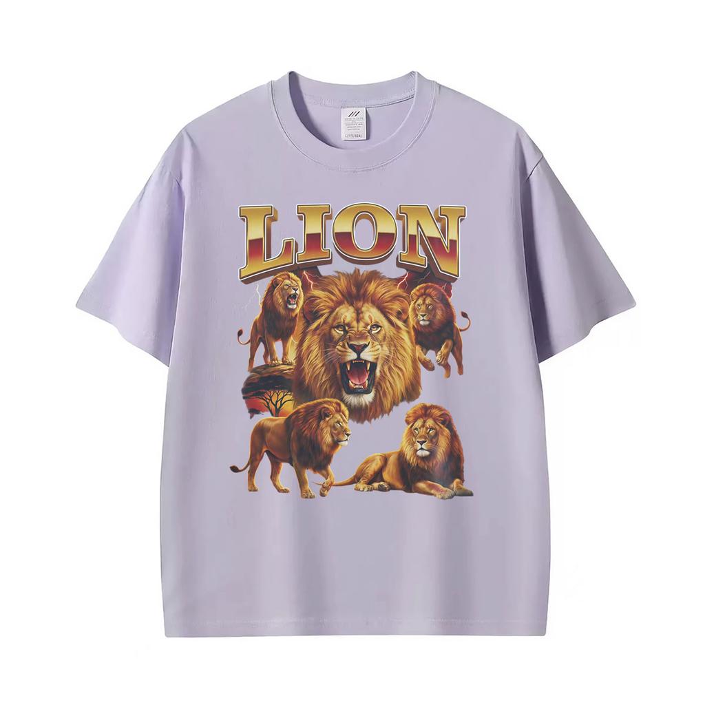 African Safari King Vintage Lion Graphic T Shirt Unisex Classic Fashion Oversized Tshirts Unisex Casual Cotton Short Sleeve Tshirt