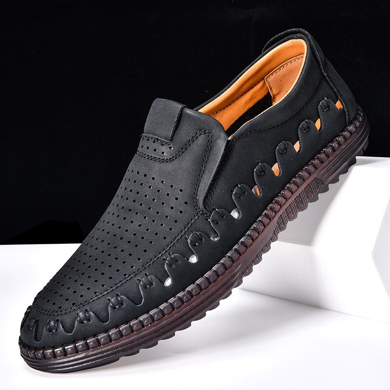 Fashion New 2025 Handmade Leather Men Shoes Design Fashion Sneakers Slip on Loafers Summer Mesh Breathable Casual Shoes Men Driving Flat