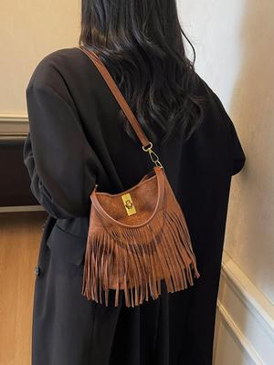 2025 Europäischer & Amerikanischer Trend Britische Quasten Wildleder Handtasche