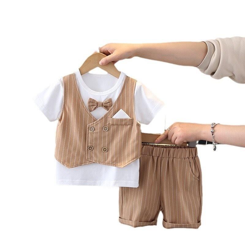 Stylish Boys Summer Outfit Set With Cute Bow Tie And Comfortable Shorts For Toddlers