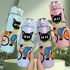 1PC Black Cat Ride Bicycle Cute Pattern 750ml Color Plastic Sports Water Bottle Leakproof Flip Straw Lid Suitable for Sports Office Home Use