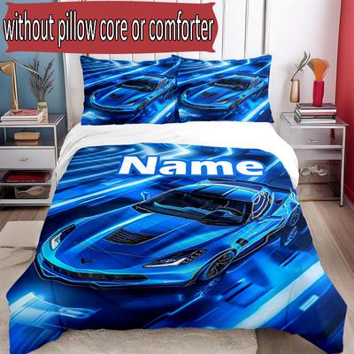 3pcs Duvet Cover Set (1*Duvet Cover + 2*Pillowcase, Without Core), Custom Name Sports Car Pattern Bedding Set, Home Bedroom Decor Gift