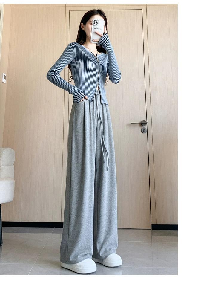 Petite High-Waisted Wide-Leg Glutinous Rice Pants - Women's Slimming Straight-Leg Spring/Autumn Floor-Length Pants