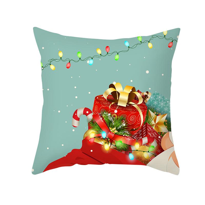 Christmas Cartoon Pillow Cover Living Room Bedroom Sofa Cushion Peach Skin Printed Pillow