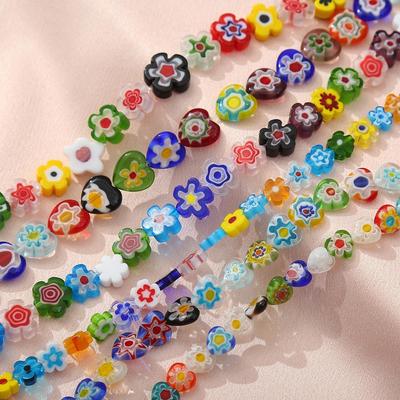 חרוזי זכוכית בצורת לב פרחים אלף ליצירה עצמית של עגילים, צמידים, שרשראות