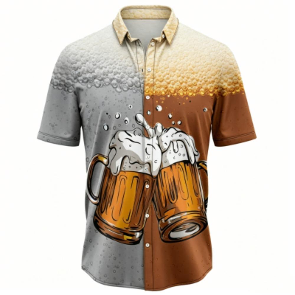 Herren Sommer Color Blocking Bierdruck Hemd Hawaiianischer Strandurlaub Kleidung Männliche Mode Street Style Hemd Tägliches Herren- und Damenhemd