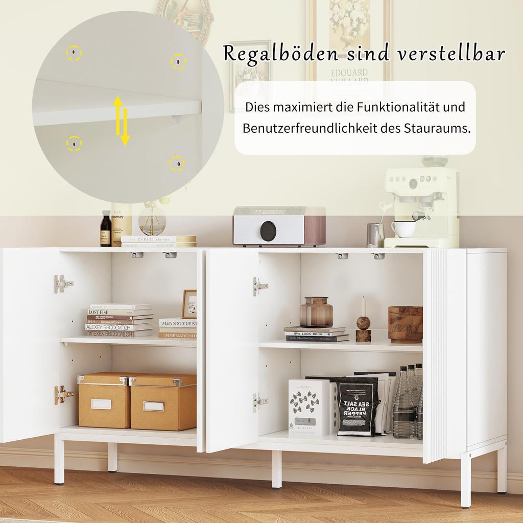 Sideboard mit 4 Türen, Moderne Buffetschrank Mehrzweckschrank mit Verstellbare Ablage, Griffloses Design