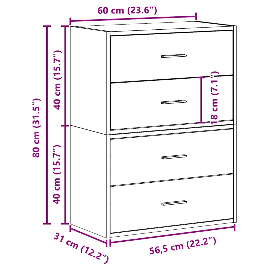 2 Drawer Cabinets (2 Pcs) Rustic Wood Look 60 X 31 X 40 Cm