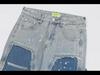 Trendy Herrenhose aus gewaschenem Denim mit geradem Bein und Kontrastnähten im Punk-Stil mit Tintenspritzern und Katzenschnurrhaar-Details
