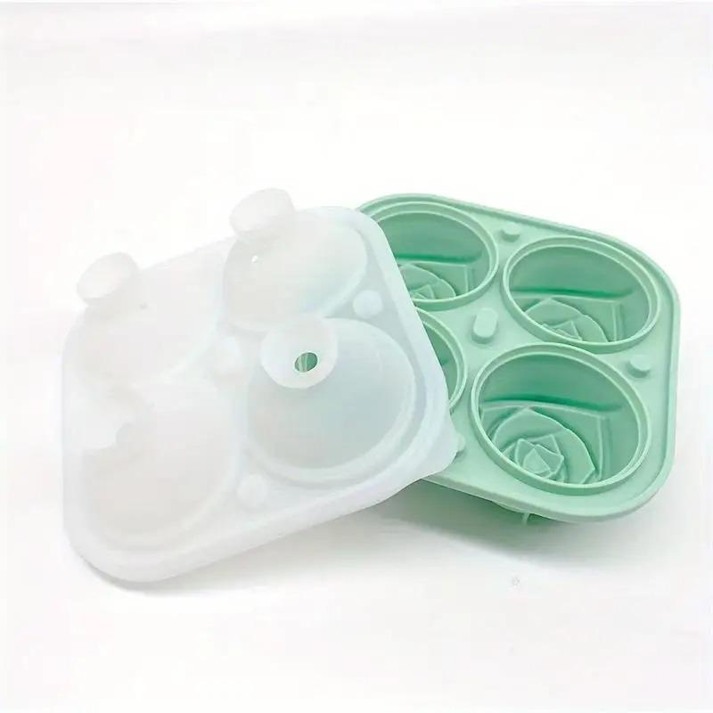 3D Rose Flower Silicone Ice Cube Tray Mold With Lid, Ice Ball Maker Mould, Kitchen Gadget For Whiskey Cocktails Juice Drinks