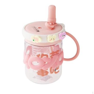 Cute Water Bottle with Straw 700ml Cartoon Large Capacity and Stickers Cup for Sports