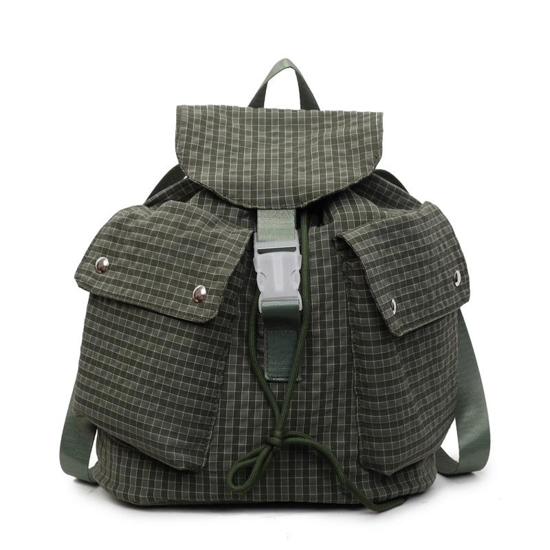 Schoolbag Niche Lightweight Backpack Women's Summer Large Capacity Plaid Canvas Commuter Bag Casual Versatile Going Out Small Backpack