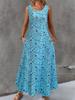 Plus Size Women Summer Dress Elegant Round Neck Sleeveless Slim Print Pocket Dress Flattering Comfort