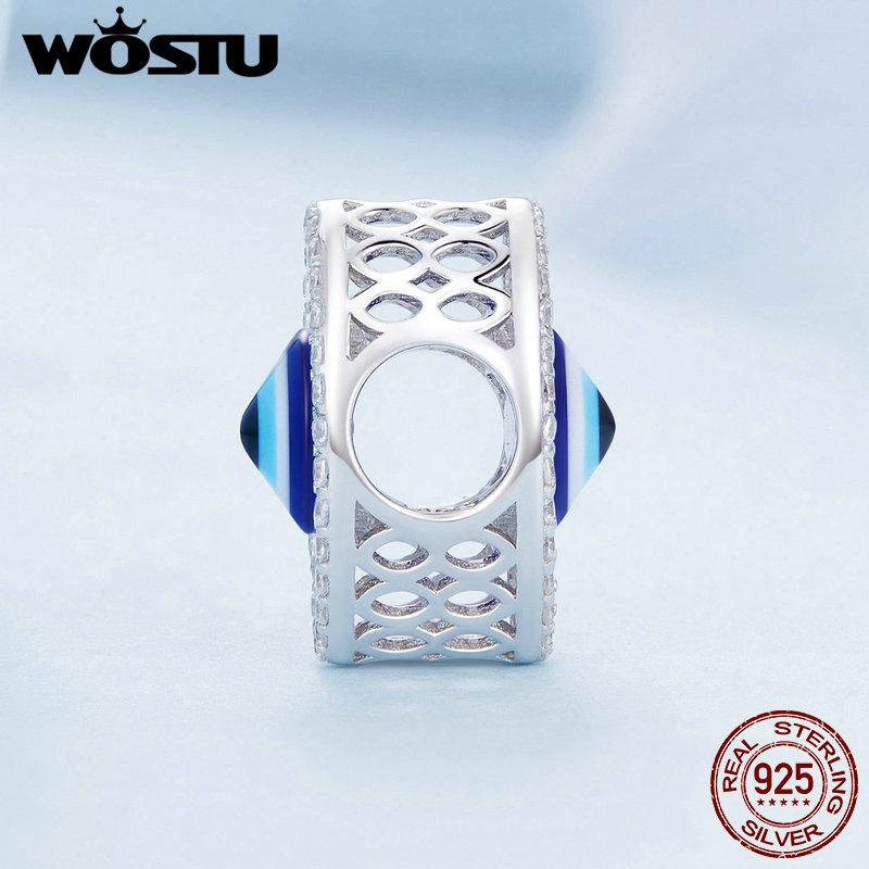 WOSTU 925 Sterling Silver Blue Evil Eye Charms Fatima's hand Beads Fit Original Bracelet DIY Necklace Jewelry Make New Year Gift