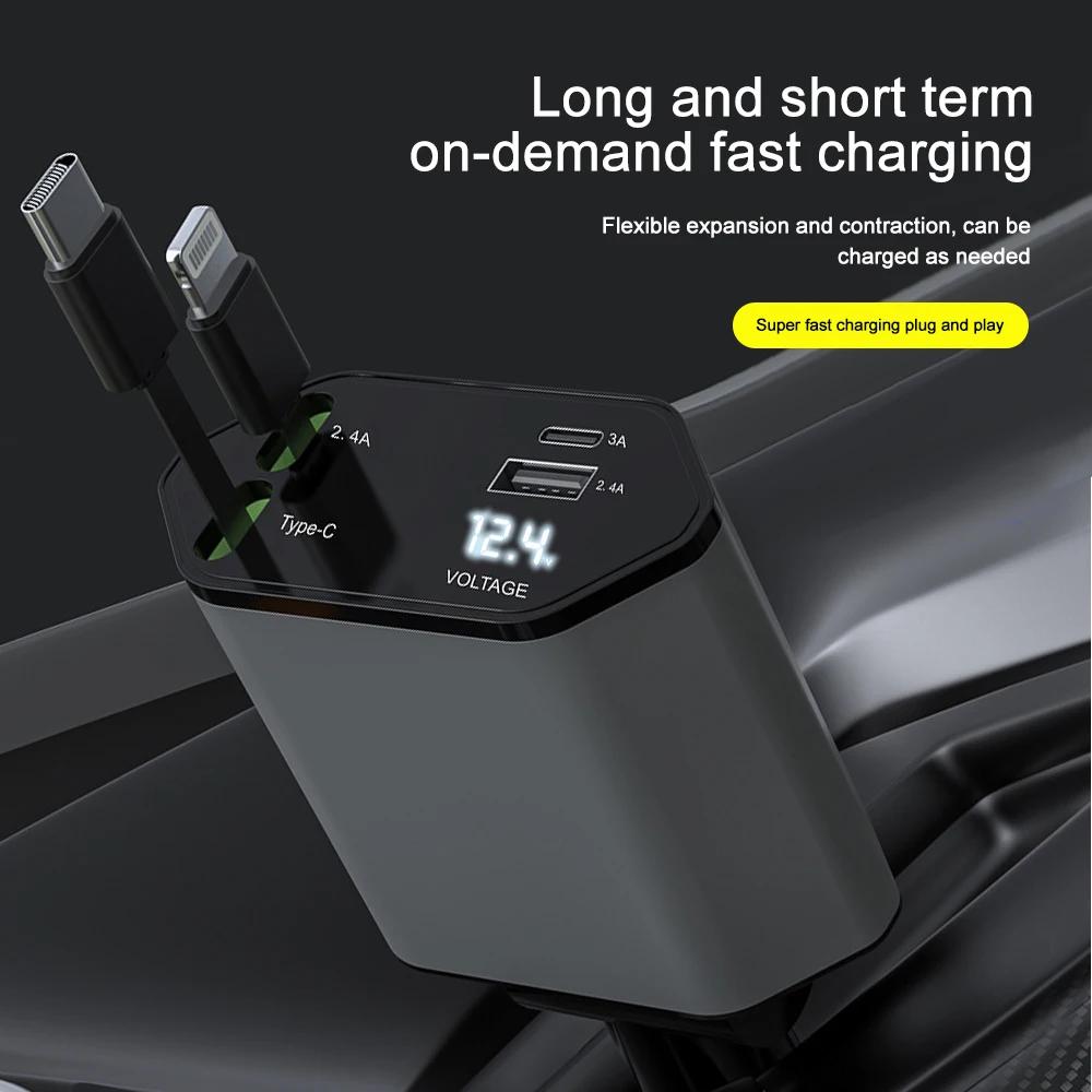 100W Dual USB Type C Fast Charge 4 IN 1 Retractable Car Charger for iPhone Samsung Super Fast Charger Cigarette Lighter Adapter
