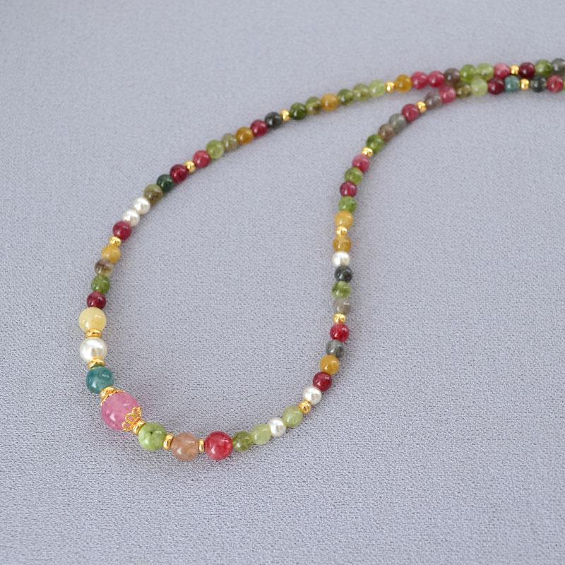 

Нишевый простой ретро допаминовый цвет турмалин бисер сладкий темперамент ожерелье ключица цепь женщины