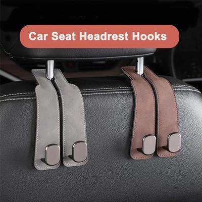 Universal 2-in-1 Soft Leather Car Seat Headrest Hooks Double Hook for Purse Bag Backpack - Car Seat Back Hanger