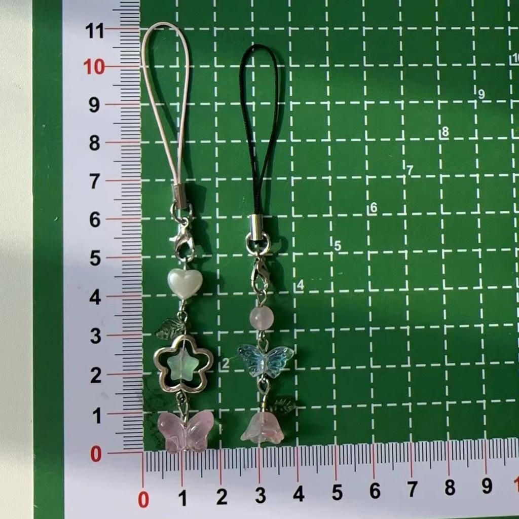 Handmade Beaded Phone Chain Flower and Butterfly Cellphone Charm Colorful Keyring Pendant Cellphone Charm Accessory
