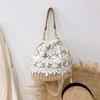 Portable Lace Straw Shoulder Bag Bohemian Hollow Weave Tote Bag Flower Crossbody Beach Handbag Travel