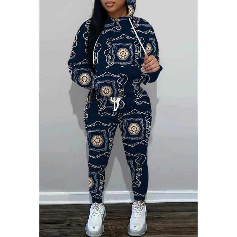 New Autumn And Winter Casual Sportswear Set Hoodie Sweater Set Women'S Chain Printing