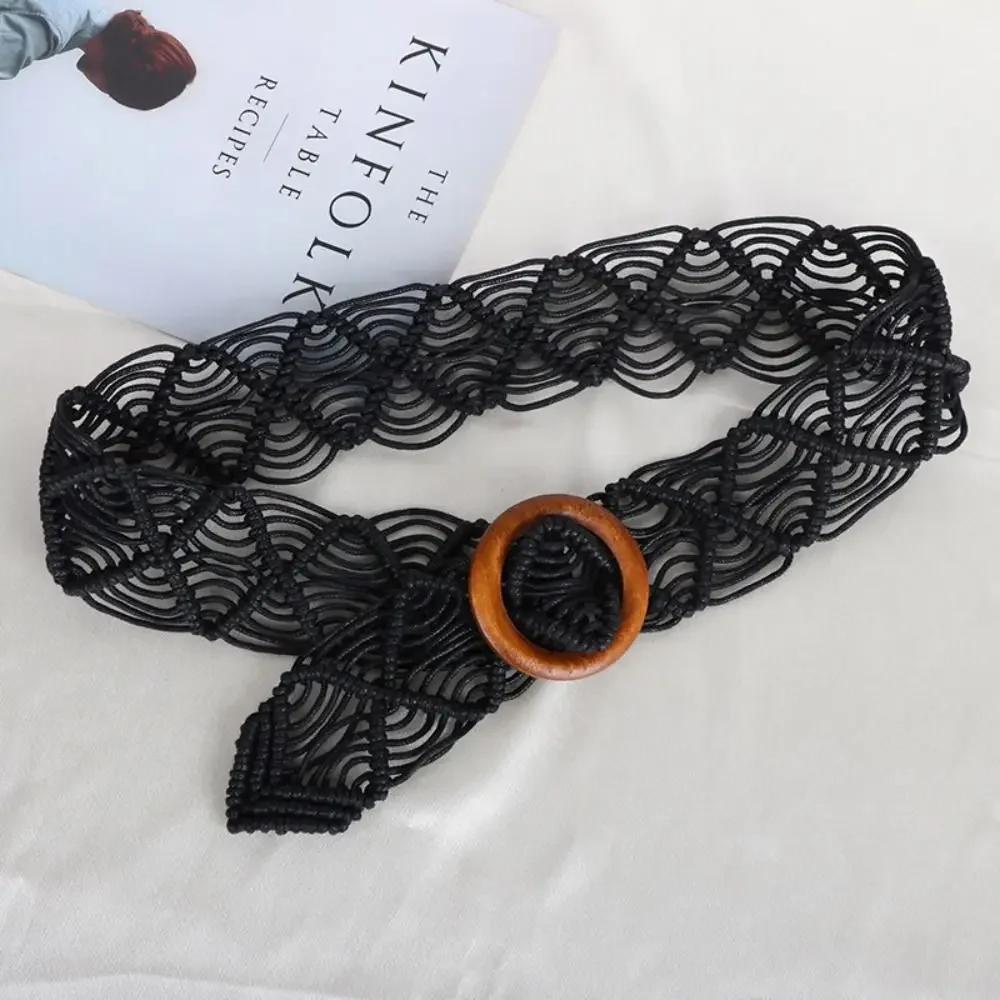 Rope Hand-woven DIY Beach Dress Waistbands Accessories Ethnic Style Belts Braided Belt Women Waist Chain Round Wooden Button