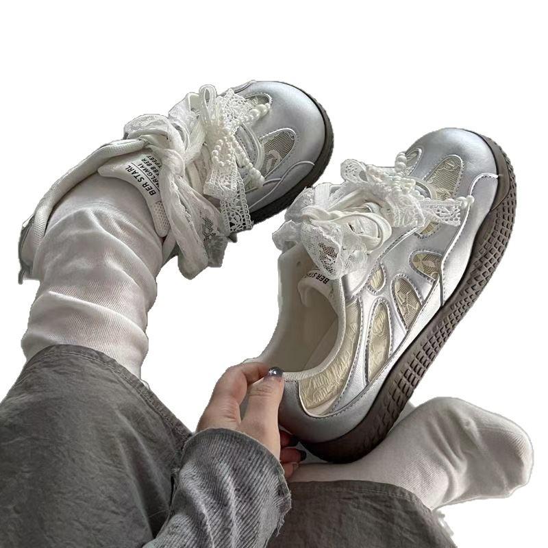 Lace Mesh Breathable Sweet Flat-bottomed German Training Shoes Women's 2025 Summer New Versatile Niche Student Casual Board Shoes