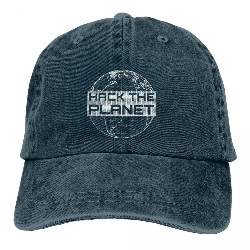 Hack The Planet Hellgraues Globus-Design für Computer-Hacker, Baseballkappen, Schirmmütze, Sonnenschutzhüte für Männer und Frauen