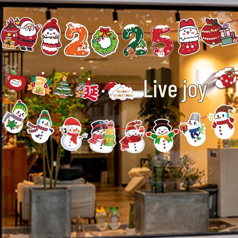 24 Christmas Cartoon Store Paper Bunting Flags for Festive Atmosphere