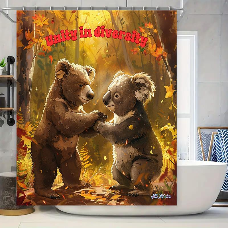 

Artistic Shower Curtain Featuring Animal Friends Promoting Unity In Diversity Fall Forest Decor W60H190(CM)-1 Pcs