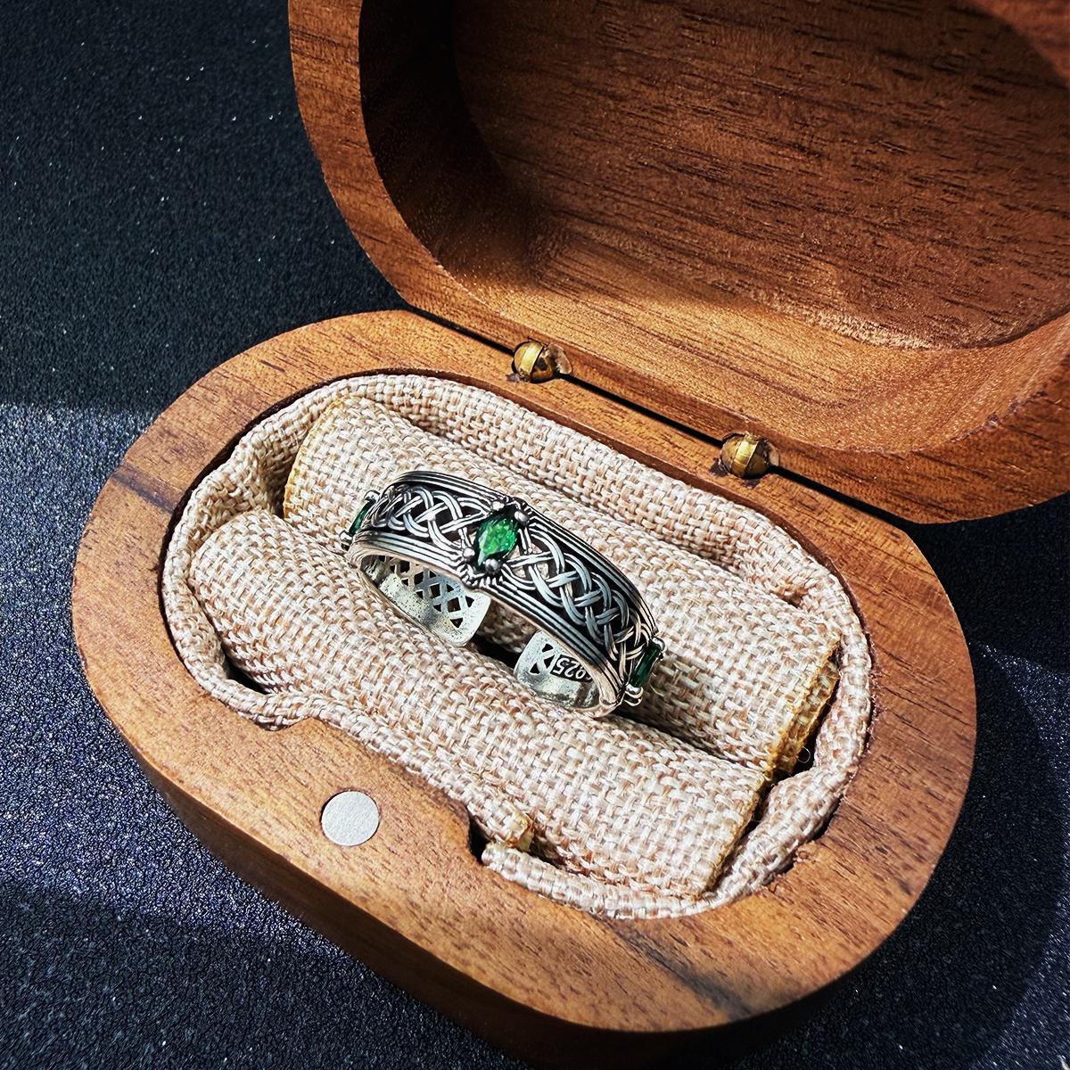 

Retro Intertwined Totems Green Zircon Adjustable Open Ring For Men Punk Gothic Edgy Cool Copper Accessories Unisex Gift resizable