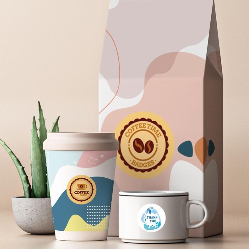 500 Stück Kaffeegetränke Aufkleber Geschenkpapier Aufkleber Selbstklebender Verschlussaufkleber für Kaffeebar Bäckerei Paketversiegelung
