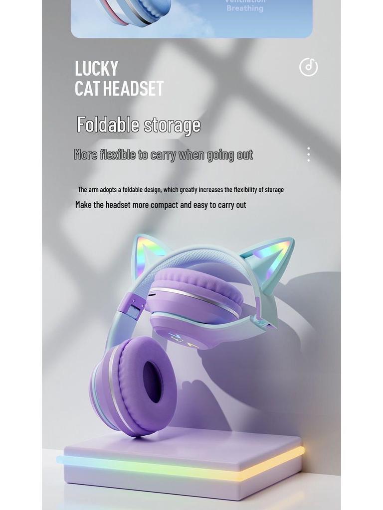 Gradient Cat Ear Bluetooth Over-Ear Headphones: High-Value, Wireless Stereo, Perfect for Gaming & E-Sports