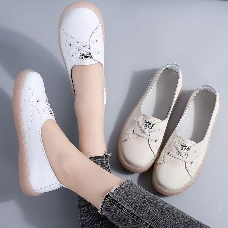 Soft leather new flat-bottomed soft-soled casual sports non-slip shallow-mouth single shoes in autumn