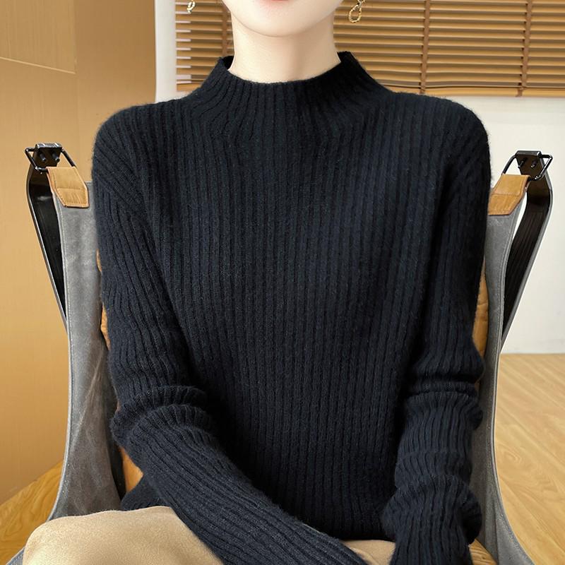 Damen Rollkragen 100% Wolle Verdickter Pullover - Modischer Strickpullover für Herbst und Winter