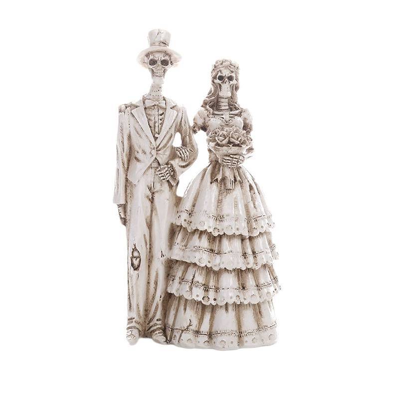 Coppia di Scheletri Classica di Halloween Statuetta in Resina per Decorazione Casa Giardino
